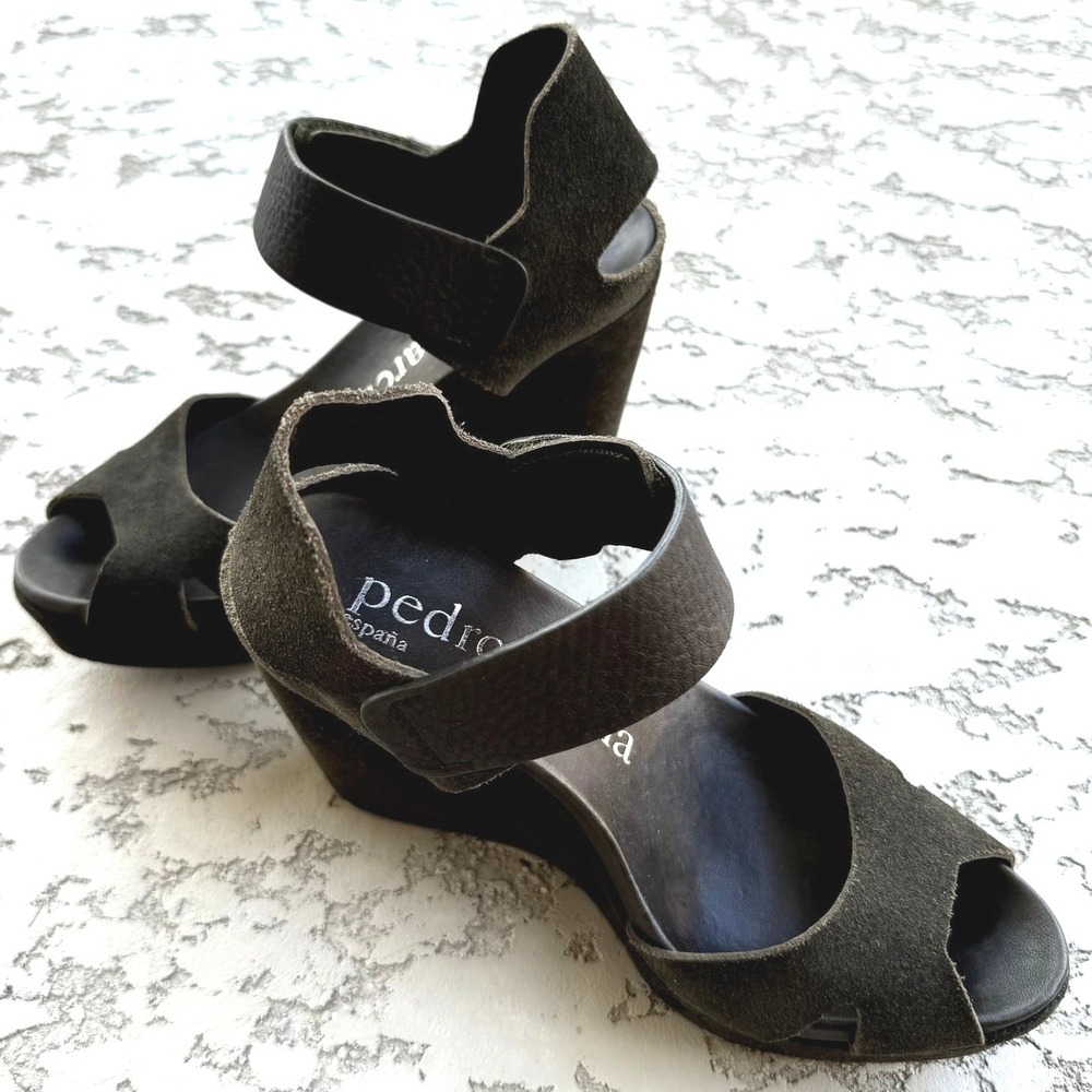 Pedro Garcia‎ Wedge Sandals Espadrille Peep Toe Adjustable Ankle Strap Green